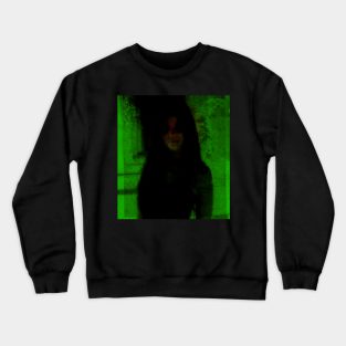 Portrait, digital collage and special processing. Somewhat scary, but pleasant girl. Dark side. Green. Crewneck Sweatshirt